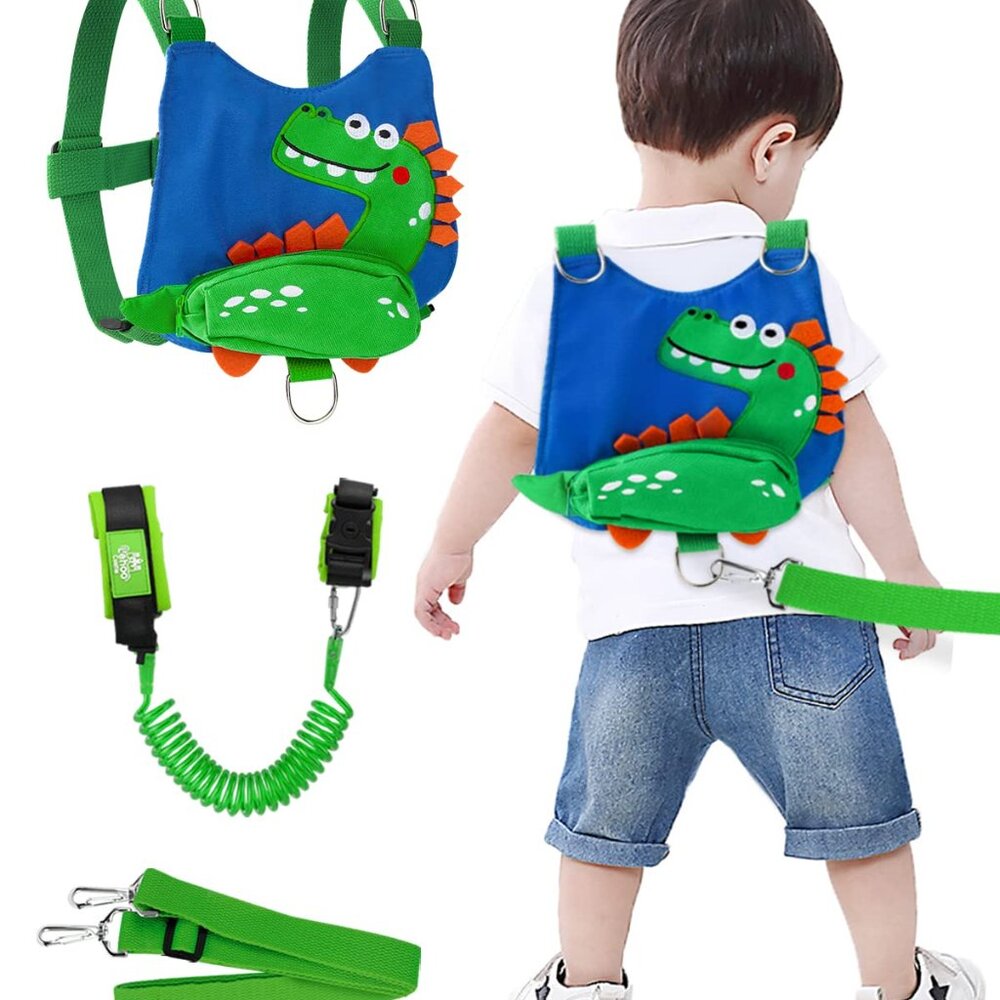 Toddler Safety Harness & Leash Cute Dinosaur Theme, Small Zipper Pouch, Ages 1-4